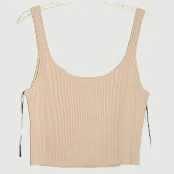 H&M Women Size L (Bust: 42" Plus) Slim Fit Tan Crop Knit Tank - Picture 2 of 4